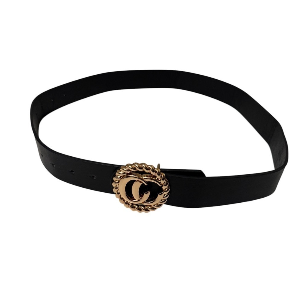 Elegant Black Belt with Gold Buckle
